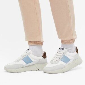 Axel Arigato Genesis Low Top Sneaker in White/Dusty Blue/Leopard